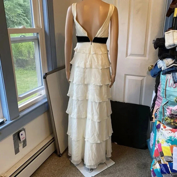New Bcbgmaxazria Womens Fairy White Black Silk Chiffon Maxi Dress Empire Waist 0 - Picture 7 of 12